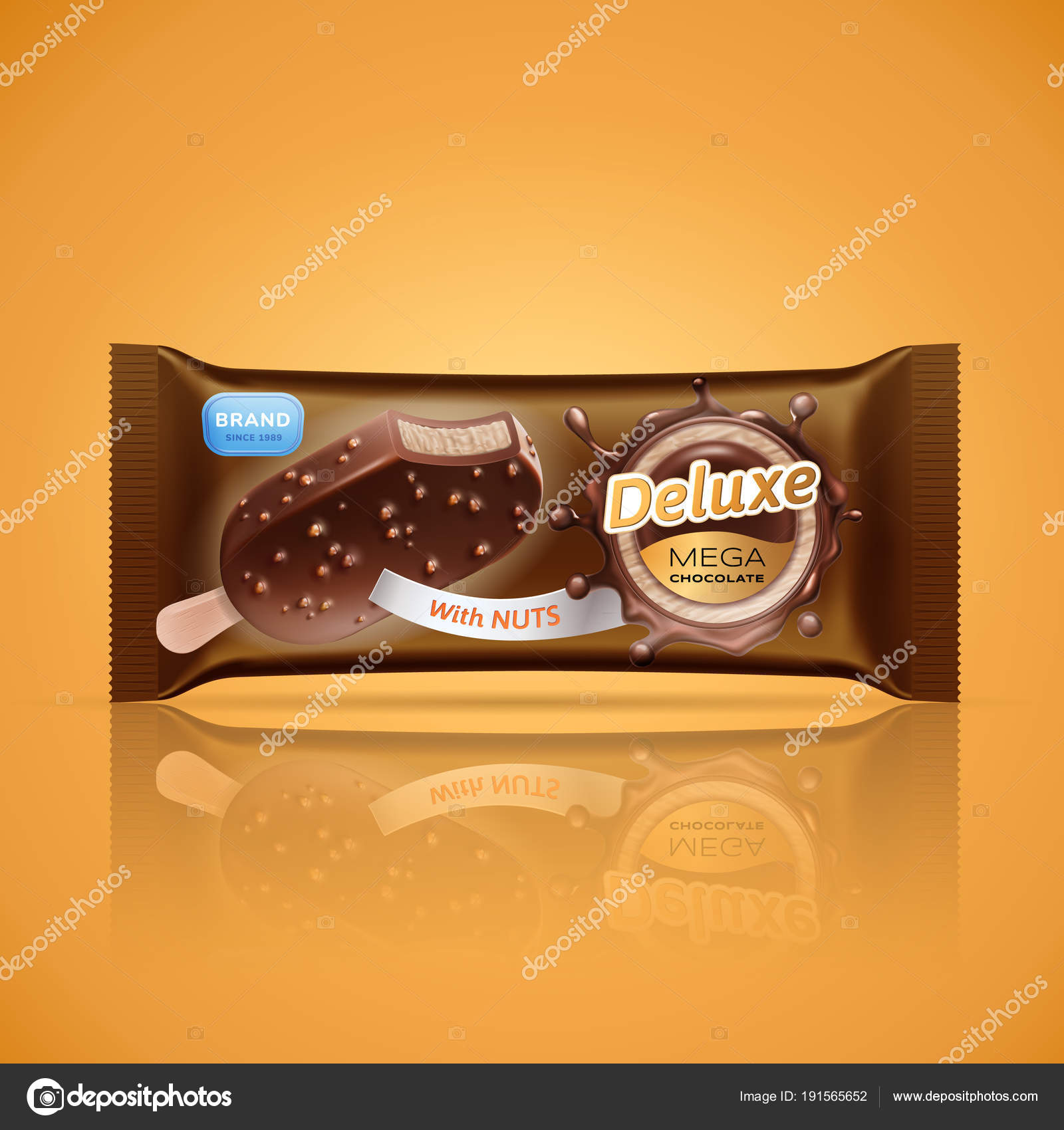 Download Ice Cream Bar Packaging Design Isolated On Orange Background Vector Ice Cream In Chocolate Glaze Or Sauce With Crispy Nuts Gold Label Template Chocolate Circular Splash 3d Realistic Illustration Vector Image