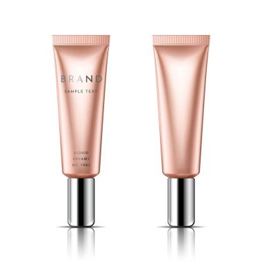 Kozmetik tüp üzerinde arka izole sıvı Vakfı veya krem sıvı için. Kozmetik tasarım paketi. 3D vektör gerçekçi çizim. Cilt Bakımı, gençlik ve güzellik Tema