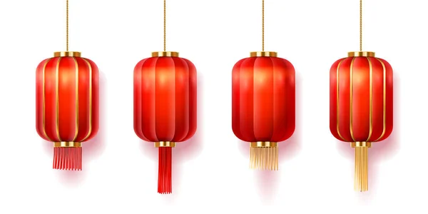 中国の赤い提灯、新年の装飾 — ストックベクタ