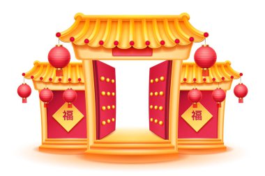 Cny için kapıları olan Budist Çin tapınağı.