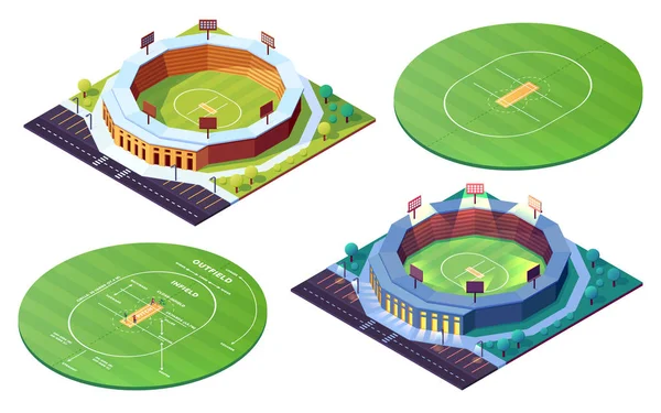 Terrain de cricket ou gazon et stades sportifs — Image vectorielle