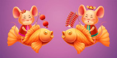 Fare ya da sıçan balığın üstünde oturuyor. Fenerli fareler