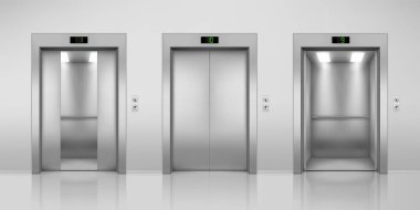 Realistic elevators with opened and closed doors