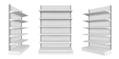 Set of realistic supermarket showcase with shelves