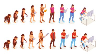 Man and woman human evolution, vector icons