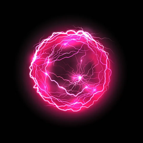 Vector bola de energía púrpura con iluminaciones — Vector de stock