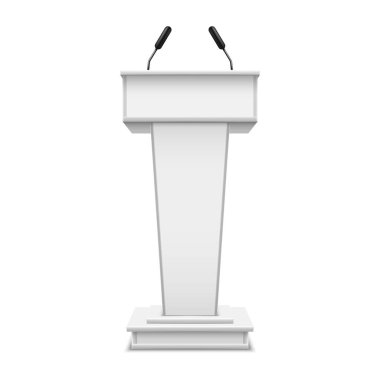 White realistic podium with microphone or pulpit