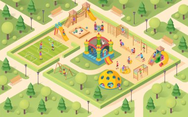 Isometric playground with children or kids vector Isometric playground with children or kids vector