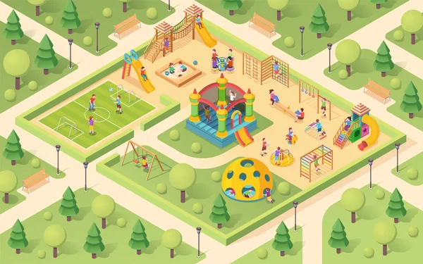 Çocuklu ve çocuklu Isometric oyun parkı — Stok Vektör