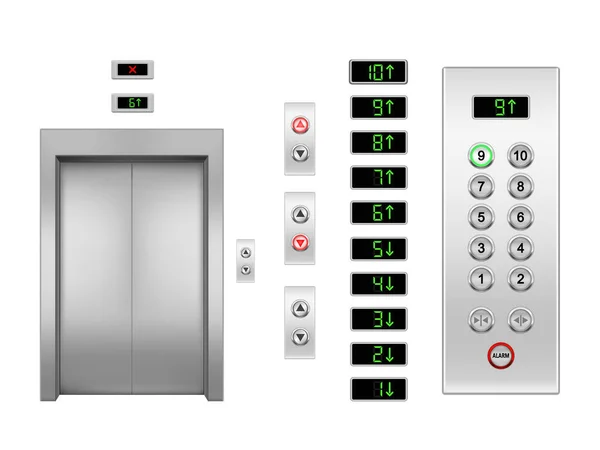 Realistiska vektor hiss dörr och knappar, panel — Stock vektor