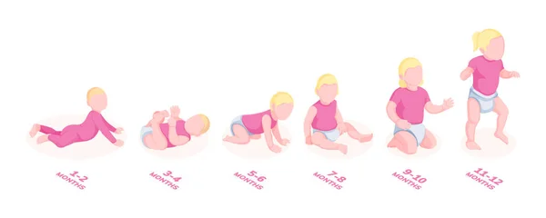 První rok časová osa novorozence, holčičí pokrok — Stockový vektor
