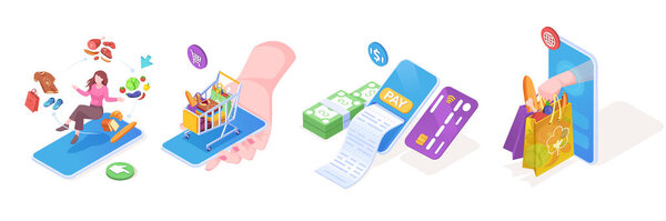 Набор иллюстраций для онлайн доставки продуктов питания
