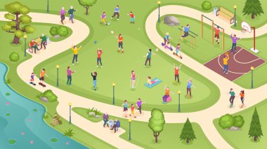 People in city park, sport activity and leisure vector People in city park, sport activity and leisure vector