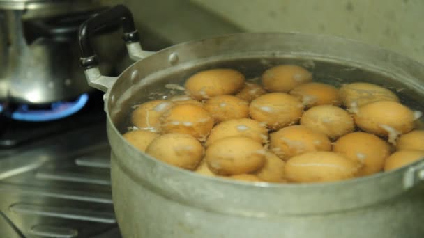 Яйца в кастрюле — стоковое видео