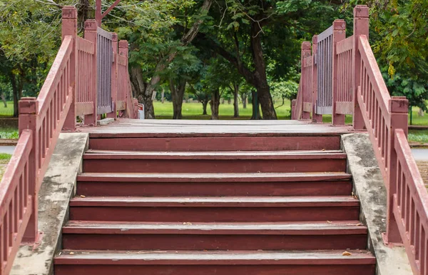 Відкриті дерев'яні сходи в саду — стокове фото