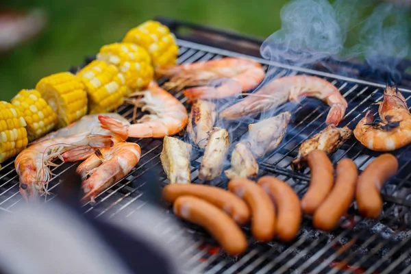 Poulet et crevettes sur le barbecue . — Photo