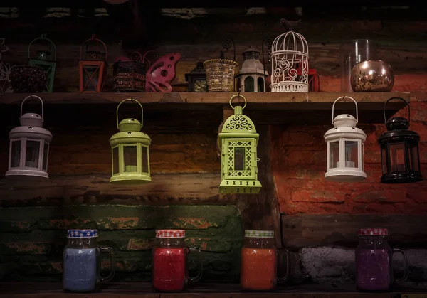 Lanterns hanging on the shelf — Stock Photo, Image