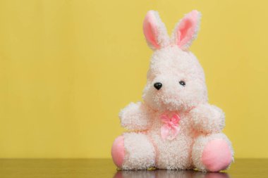 Pembe tavşan bebek kahverengi zemin