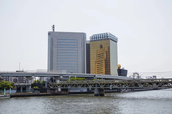 東京スカイツリーに近い建物リバー フロント — ストック写真