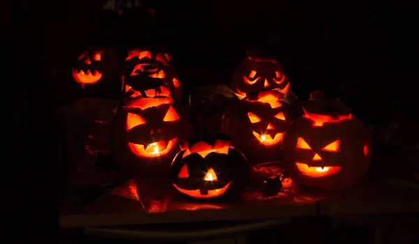 Yellow October Pumpkin Jack Terrible Eerie Night — Stock Photo, Image