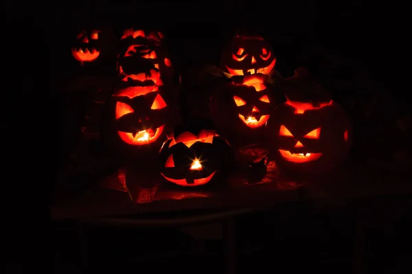 Yellow October Pumpkin Jack Terrible Eerie Night — Stock Photo, Image