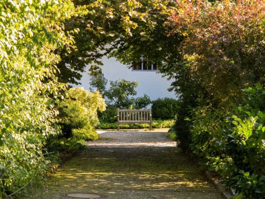 Ağaç tünel ve yol için bir ahşap Bank