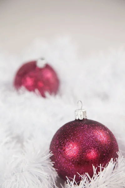 Red Baubles Christmas Decoration White Fluffy Background Stock Image