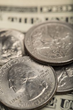 Tüm para, bozuk para ve banknotları gösteren fotoğrafı kapat. 