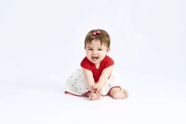 Baby Six Months Red Dress — Stock Photo, Image