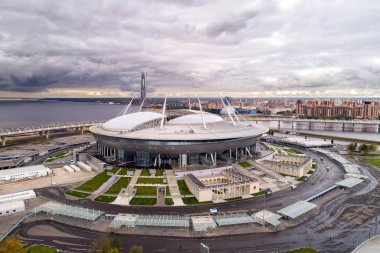 Aerial photo of Saint Petersburg stadium, also called Zenit Arena, FIFA Confederations Cup 2017, 2018 FIFA World Cup, Russia, Saint Petersburg, October 1, 2017 clipart