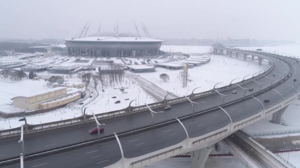 Luchtfoto Video Van Sint Petersburg Stadion Ook Wel Genoemd Zenit — Stockvideo