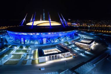 Saint Petersburg Stadyumu, ayrıca denilen Zenit Arena, 2018 Dünya Kupası, Rusya, Saint Petersburg, 15 Nisan 2018 hava fotoğraf