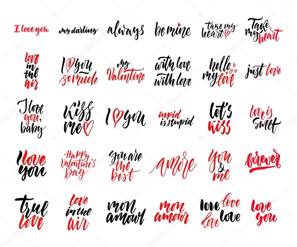 Set Of Isolated Vectors Happy Valentines Day And Wedding Illustrations Forever True Love I Love You Kiss Me Love In The Air My Valentine Be Mine Always You And Me Premium
