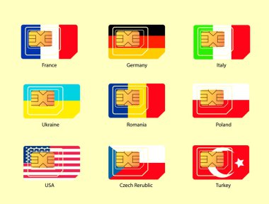 vektör çizim; farklı ülkelerin telefon kartları