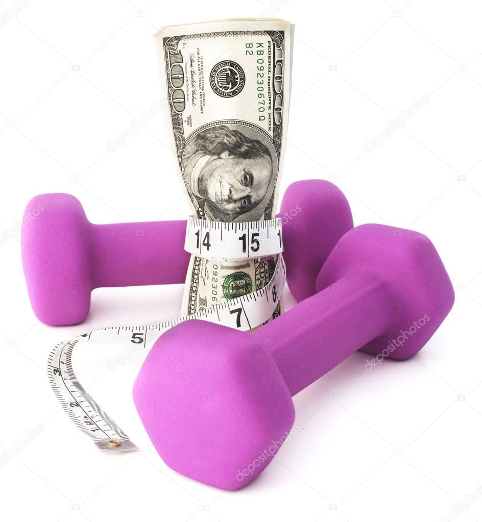 Fiscally fit  currency with dumbbells