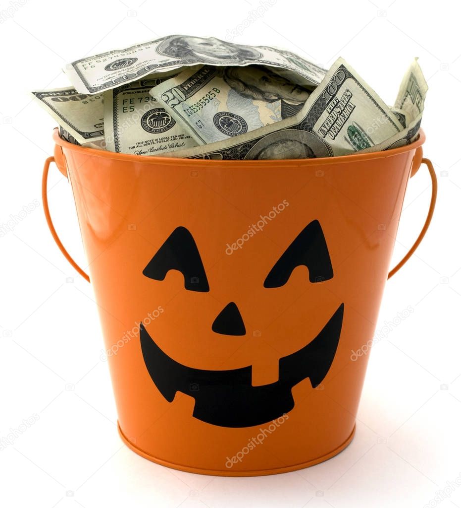 Orange Halloween Bucket With Cash