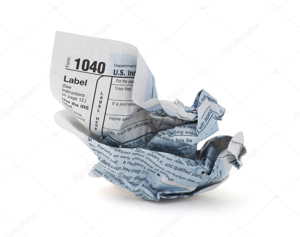 Isolated Crumpled Tax form