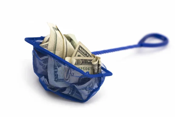 Fish Net With Cash. Financially Trapped. — Stock Photo, Image