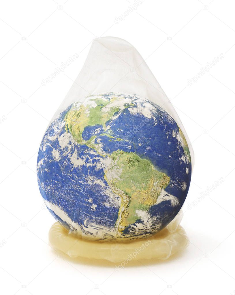Condom Nation  isolated earth inside a condom.