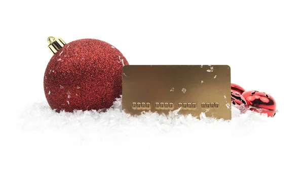 Kerstbal Met Gouden Credit Card — Stockfoto