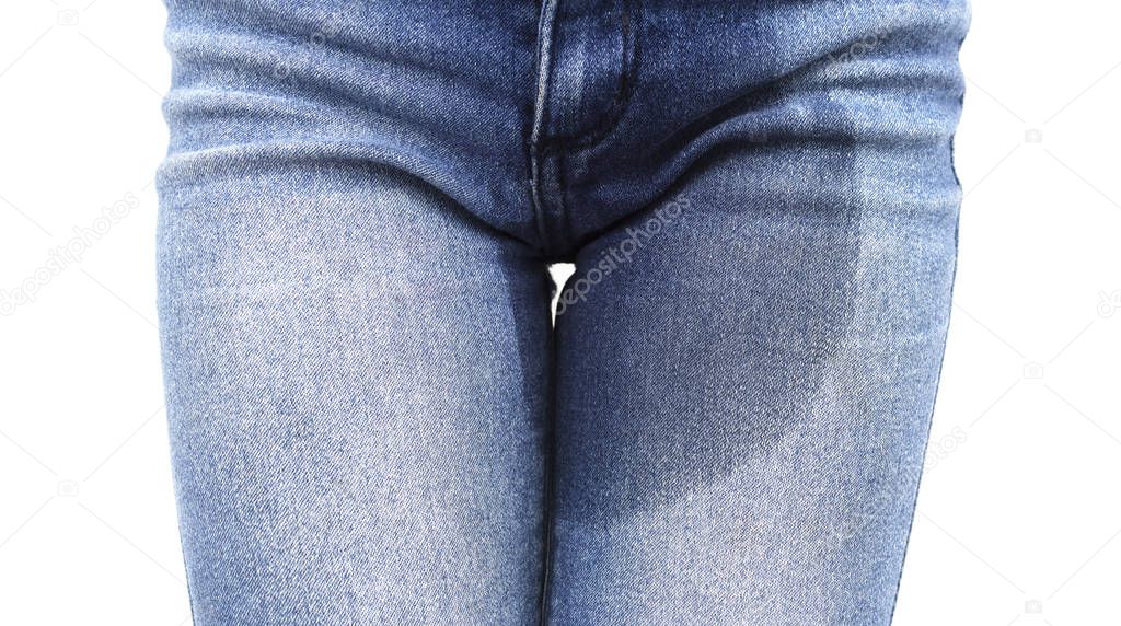 Isolated Blue Pants With Urine Stain