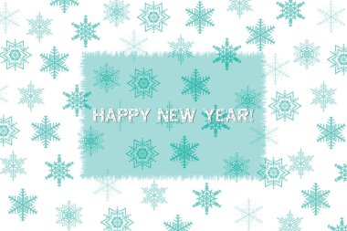 Yeni yıl ve Noel tebrik kartı ile rasgele düşen kar taneleri dağılım