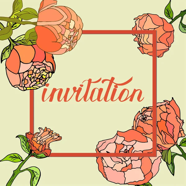 花のデザイン要素と招待状 — ストックベクタ