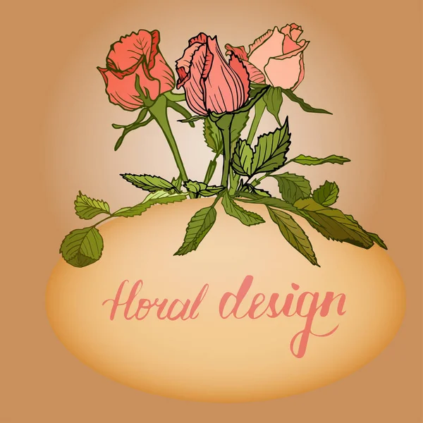 Tarjeta Venta Floral Ramo Natural Rosas Vector Botánico Ilustración Natural — Vector de stock