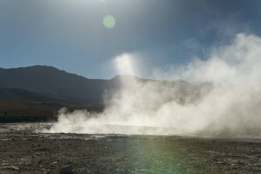Tatio Gayzerleri sabahın erken saatlerinde San Pedro de Atacama, Antofagasta 'da 
