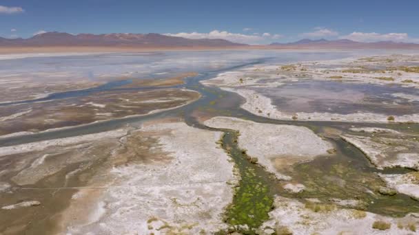Flygfoto på Polques varma källor - söder om Bolivia. — Stockvideo