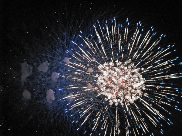 Eine Bunte Blume Die Als Ergebnis Eines Feuerwerks Den Nachthimmel — Stockfoto
