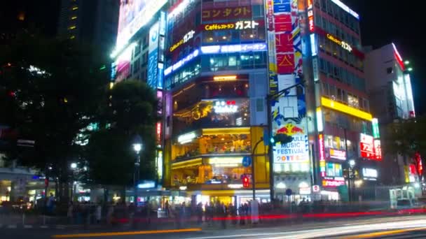 Gece Hiper Sukut Shibuya Geçiş Geniş Vurdu Shibuya Tokyo Japonya — Stok video