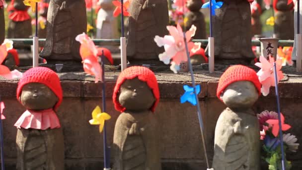 Gardian Angel Jizo Dicht Schot Ondiepe Focus Zojoji Tempel Zijn — Stockvideo