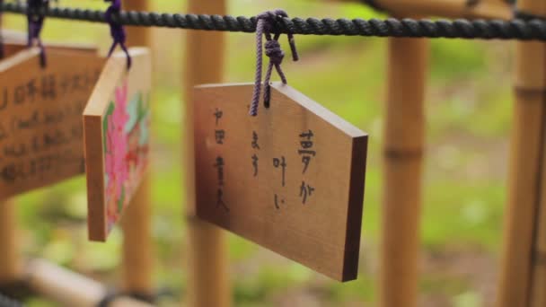 Japanese Charactor Votive Tablet Nezu Shrine Middle Shot Its Traditional — Stock Video